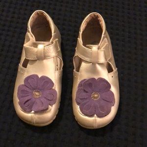 Livie & Luca 12 Gold Leather Janes with Flower
